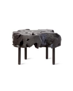 Table d’appoint ROOT en teck recyclé avec pieds en fer noir, design éthique