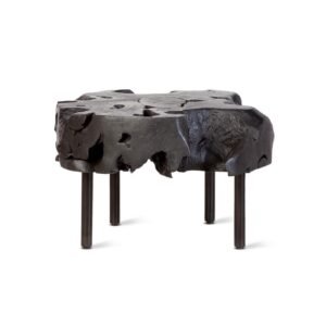 Table d’appoint ROOT en teck recyclé avec pieds en fer noir, design éthique