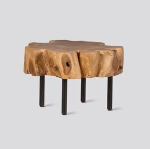 Table d’appoint ROOT en teck recyclé avec pieds en fer noir, design éthique