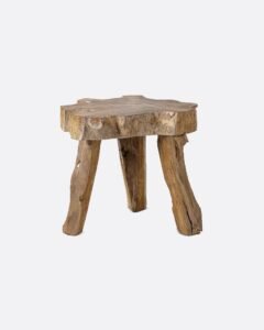 Table d’appoint ERUPTA en racine de teck recyclé, finition à base d’eau sans produits chimiques, fabriquée de manière artisanale pour un mobilier durable et éthique.