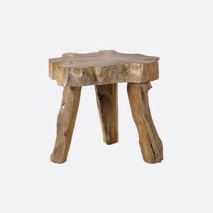 Table d’appoint ERUPTA en racine de teck recyclé, finition à base d’eau sans produits chimiques, fabriquée de manière artisanale pour un mobilier durable et éthique.