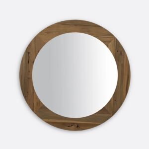 Miroir rond EROSI 130 cm en teck recyclé, design artisanal et écoresponsable