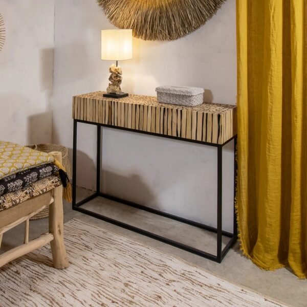Console Artisanale en branches de teck – 100 x 30 x H75 cm
