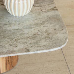 Table basse en marbre et acacia naturel – 80x80 cm – Image 5