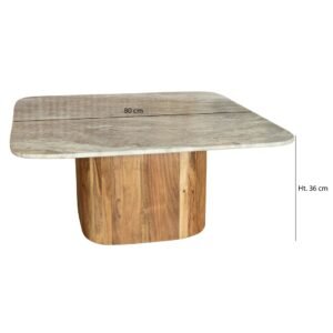 Table basse en marbre et acacia naturel – 80x80 cm – Image 6