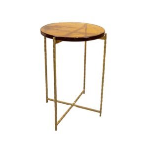 Table Belli en métal martelé doré et verre recyclé jaune – 40,5 x H56 cm