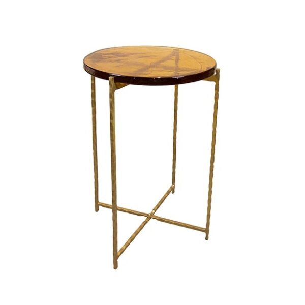 Table Belli en métal martelé doré et verre recyclé jaune – 40,5 x H56 cm