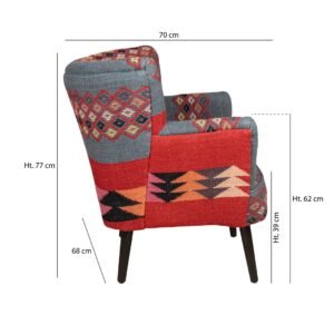 Fauteuil en tissu brodé main et bois — 68x70x77,5 cm – Image 6