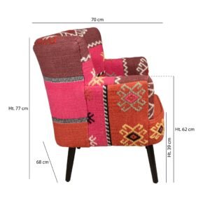 Fauteuil Artisanal en kilim brodé — 68 x 70 x 77,5 cm – Image 6