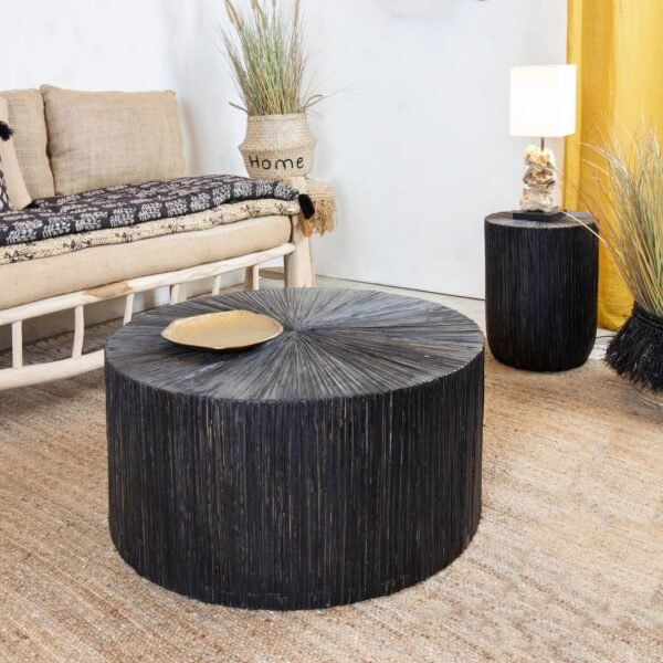 Table basse Tupai en bois et feuilles de cocotier – Ø75 cm