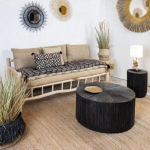 Table basse Tupai en bois et feuilles de cocotier – Ø75 cm – Image 4