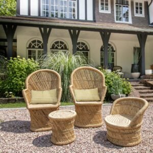 Ensemble de 2 fauteuils en bambou Zamzebe – avec coussins en coton block print – 66 x 50 x 90 cm – Image 3