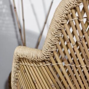 Ensemble de 2 fauteuils en bambou Zamzebe – avec coussins en coton block print – 66 x 50 x 90 cm – Image 4
